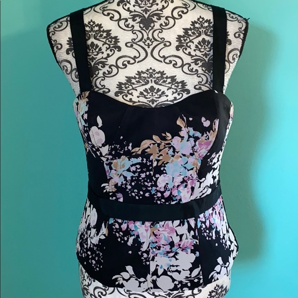 Bebe Floral Corset Blouse Top M - Picture 1 of 11